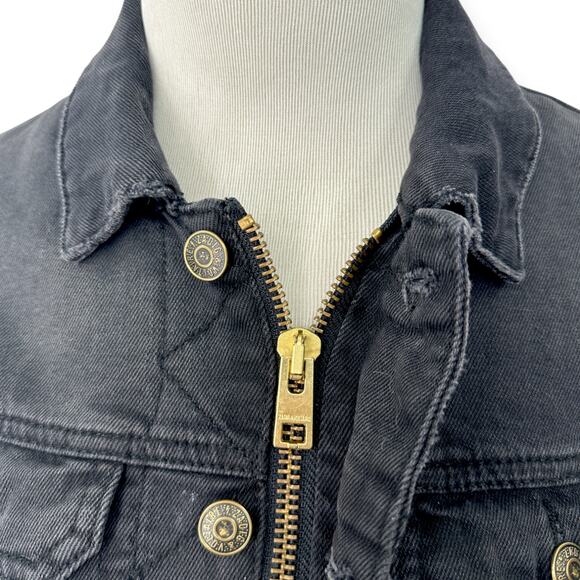 ZADIG & VOLTAIRE | XS | Kioky Eagle Distressed Grunge Denim Jacket In Noir - Picture 9 of 12